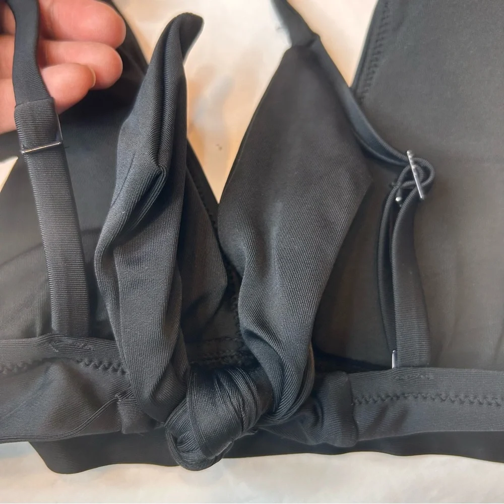 NWT Aerie Plunge Longline Triangle Bikini Top Swim Padded Women Black Size M